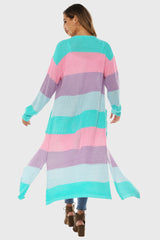 BEAUTIFUL I AM Color Block Long Sleeve Pocketed Cardigan