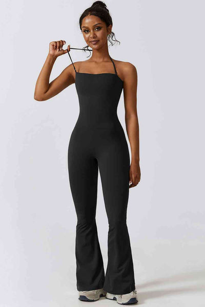 BEAUTIFUL I AM Halter Neck Flare Sport Active Wear Jumpsuit