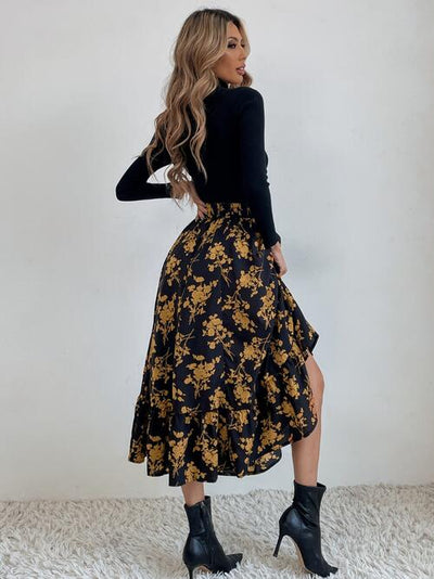 BEAUTIFUL I AM Printed Ruffle Hem Midi Skirt Dress