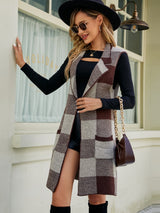 BEAUTIFUL I AM Plaid Lapel Collar Sleeveless Cardigan