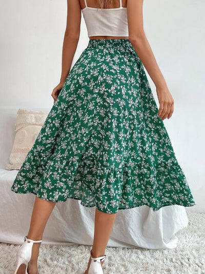 BEAUTIFUL I AM Printed Ruffle Hem Midi Skirt Dress