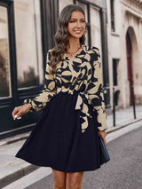 BEAUTIFUL I AM Contrast Notched Tie Front Long Sleeve Dress