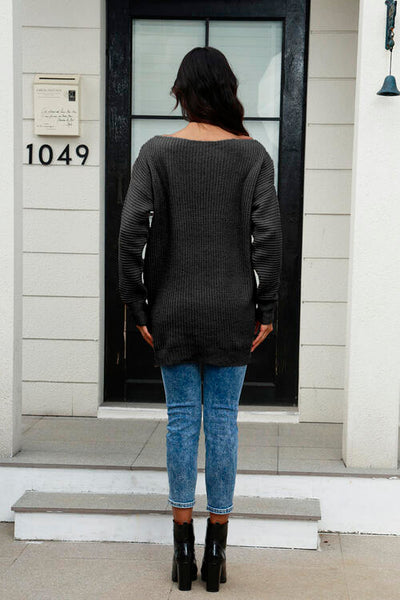 BEAUTIFUL I AM Boat Neck Dropped Shoulder Sweater