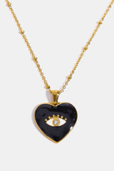 BEAUTIFUL I AM Heart & Evil Eye Shape Jewelry 18K Gold Plated Pendant Necklace