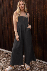 BEAUTIFUL I AM Texture Buttoned Wide Leg Pants Overalls