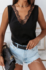 BEAUTIFUL I AM Lace Detail V-Neck Tank Shirt