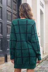 BEAUTIFUL I AM Plaid Round Neck Long Sleeve Sweater Dress