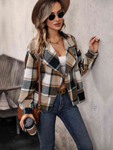 BEAUTIFUL I AM Plaid Collared Neck Long Sleeve Jacket