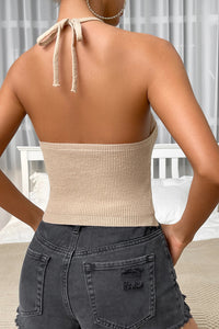 BEAUTIFUL I AM Halter Neck Ribbed Cropped Knit Top Shirt