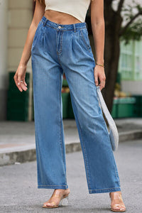 BEAUTIFUL I AM Buttoned Wide Leg Jeans with Pockets