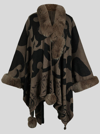 BEAUTIFUL I AM Faux Fur Trim Poncho