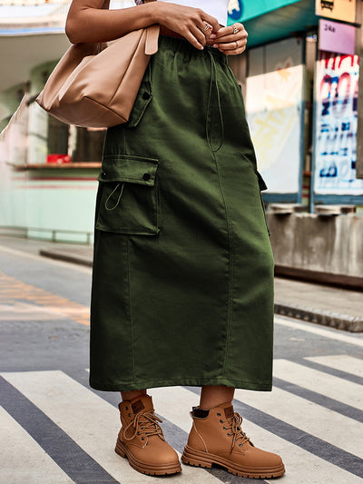 BEAUTIFUL I AM Drawstring Waist Slit Denim Skirt Dress