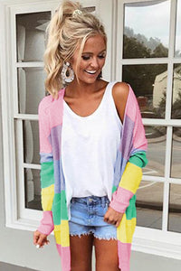 BEAUTIFUL I AM Color Block Long Sleeve Cardigan