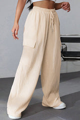 BEAUTIFUL I AM Drawstring Pocketed Wide Leg Long Pants