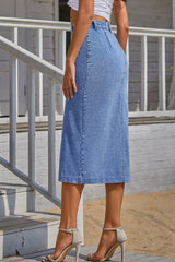 BEAUTIFUL I AM Split Buttoned Denim Dress Skirt