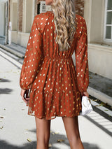 BEAUTIFUL I AM Tie Neck Long Sleeve Polka Dot Dress