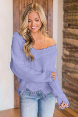 BEAUTIFUL I AM Frayed Hem Dropped Shoulder Sweater