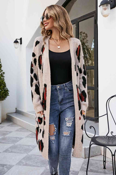 BEAUTIFUL I AM Leopard Open Front Cardigan with Pockets