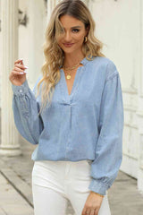 BEAUTIFUL I AM Notched Neck Denim Top Shirt