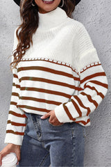 BEAUTIFUL I AM Striped Turtleneck Drop Shoulder Sweater