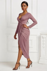 BEAUTIFUL I AM High-low Ruched Surplice Long Sleeve Dress