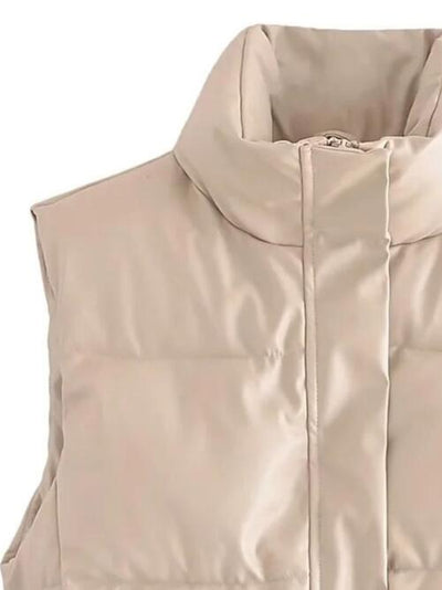 BEAUTIFUL I AM PU Leather Zip Up Drawstring Jacket Vest