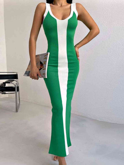 BEAUTIFUL I AM Contrast Wide Strap Slit Midi Dress