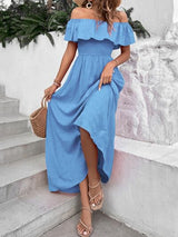 BEAUTIFUL I AM Smocked Ruffled Off-Shoulder Maxi Dress