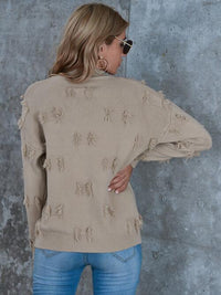 BEAUTIFUL I AM Fringe Detail Long Sleeve Mock Neck Sweater