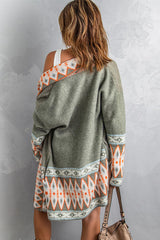 BEAUTIFUL I AM Geometric Open Front Long Sleeve Cardigan