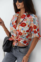 BEAUTIFUL I AM Floral Collared Neck Button Down Shirt