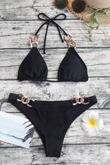 BEAUTIFUL I AM Chain Detail Tied Halter Neck Bikini Swim Set