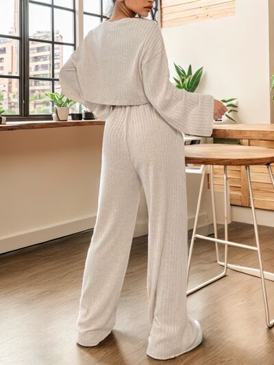 BEAUTIFUL I AM Ribbed Round Neck Top and Drawstring Pants Set