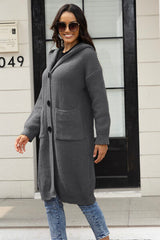 BEAUTIFUL I AM Button Up Long Sleeve Hooded Cardigan with Pockets