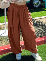 BEAUTIFUL I AM Drawstring Pocketed Wide Leg Pants