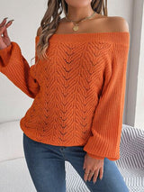 BEAUTIFUL I AM Openwork Off-Shoulder Long Sleeve Sweater