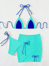 BEAUTIFUL I AM Contrast Tied Three-Piece Swim Set