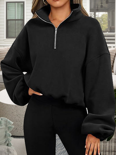 BEAUTIFUL I AM Half-Zip Collared Drop Shoulder Sweatshirt