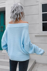 BEAUTIFUL I AM Off-Shoulder Ribbed Long Sleeve Pullover Sweater Shirt