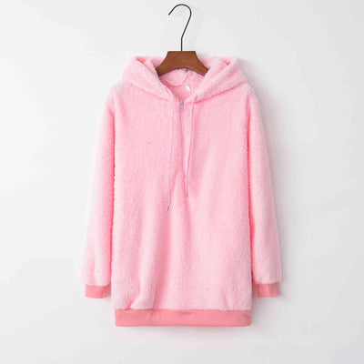 BEAUTIFUL I AM Quarter-Zip Drawstring Teddy Hoodie