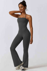 BEAUTIFUL I AM Halter Neck Flare Sport Active Wear Jumpsuit