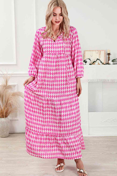 BEAUTIFUL I AM Printed Tie Neck Maxi Dress