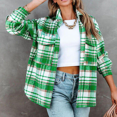 BEAUTIFUL I AM Plaid High-Low Collared Neck Jacket with Pockets