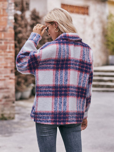 BEAUTIFUL I AM Plaid Dropped Shoulder Collared Jacket