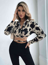 BEAUTIFUL I AM Tied Long Sleeve Cropped Shirt