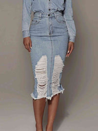 BEAUTIFUL I AM Distressed Slit Denim Skirt Dress