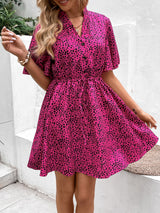 BEAUTIFUL I AM Printed Drawstring Waist Flutter Sleeve Dress