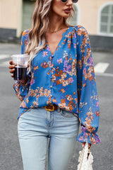 BEAUTIFUL I AM Floral Print Flounce Sleeve Blouse Shirt