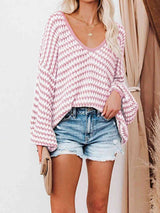 BEAUTIFUL I AM Striped Drop Shoulder V-Neck Sweater