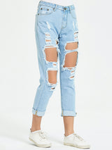 BEAUTIFUL I AM Button Fly Distressed Cropped Jeans